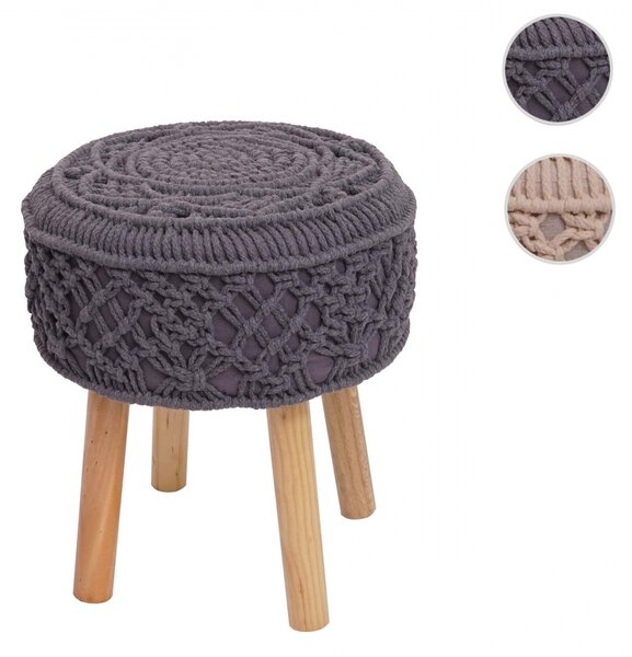 Taburetka J43 80482 - macrame, látka / drevo, 45 x 41cm - Tmavo sivá