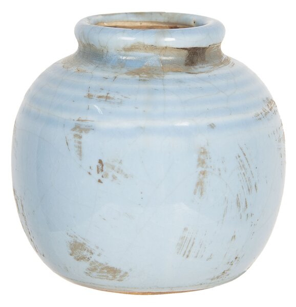 Clayre & Eef Svetlo modrá váza s patinou - Ø 8 * 8 cm