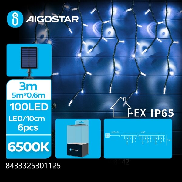 Aigostar - LED solárny reťazec 100xLED/8 funkcií 8x0,6m IP65 studená biela