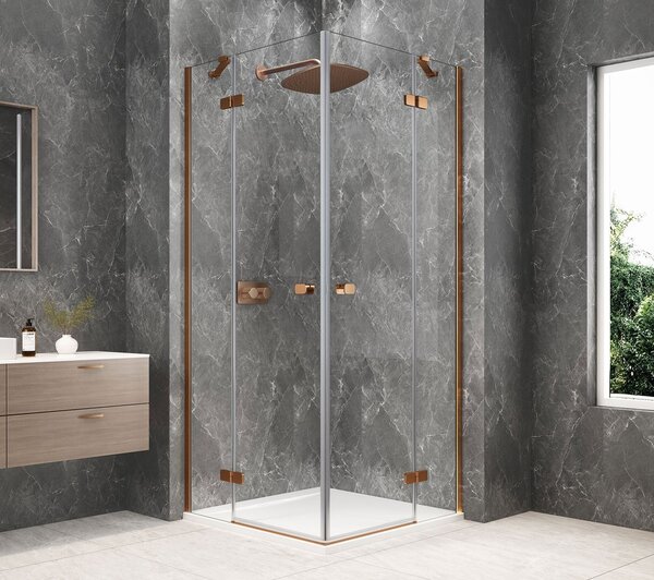 Polysan Polysan, GLOBE COPPER MATT štvorcová sprchová zástena 800x800mm, rohový vstup, číre sklo, GB5880PG