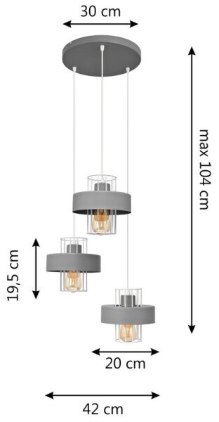 Luster na lanku VOLTA 3xE27/15W/230V pr. 42 cm šedá