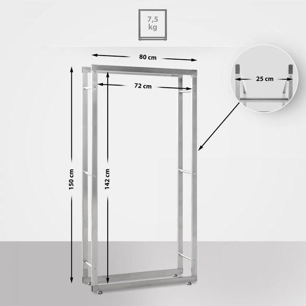 Stojan na palivové drevo Keri V2 25x80x150 cm, nerezová oceľ