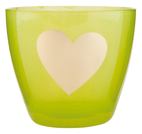 Zelený svietnik na čajovú sviečku so srdiečkom - Ø 9 * 8 cm