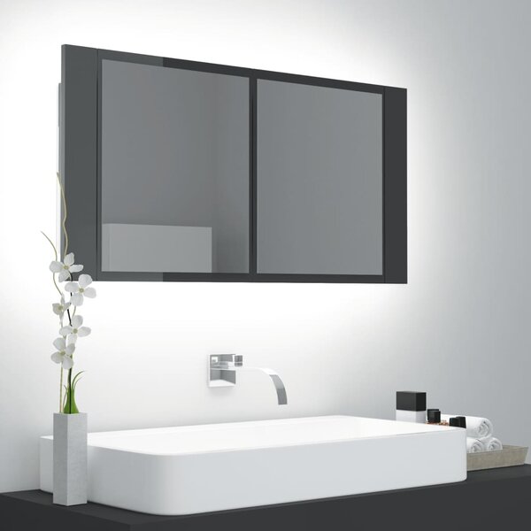 LED kúpeľňová zrkadlová skrinka lesklá sivá 90x12x45 cm akryl