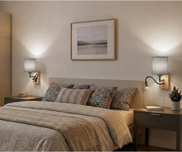 Brilagi - LED nástenná lampa NUBILA WOOD 1xE27/25W/230V + LED/3W dub/biela/svetlošedá