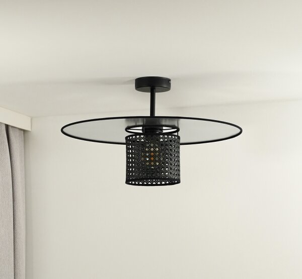 Duolla - Prisadený luster TOKYO RATTAN 1xE27/15W/230V pr. 50 cm čierna/strieborná