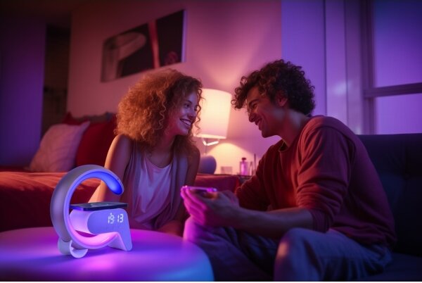 Immax 08987L-LEDRGB Stmievateľná lampa s budíkom a Qi nabíjaním 30W/230V strieborná