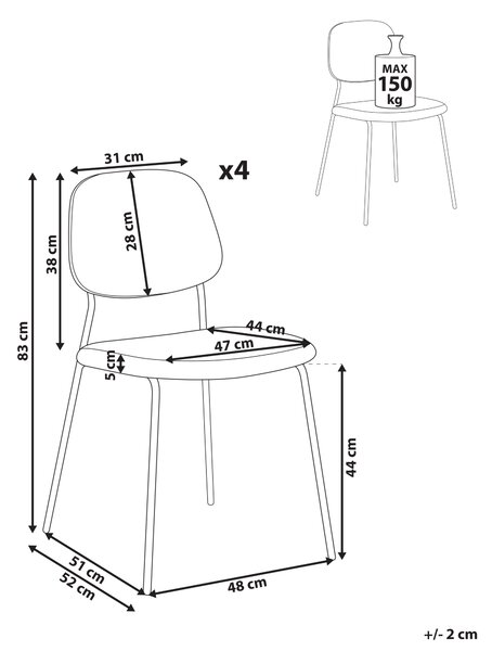Sada 4 jedálenských stoličiek sivý polyester čierne železné nohy ochranné podložky moderný minimalistický dizajn jedáleň