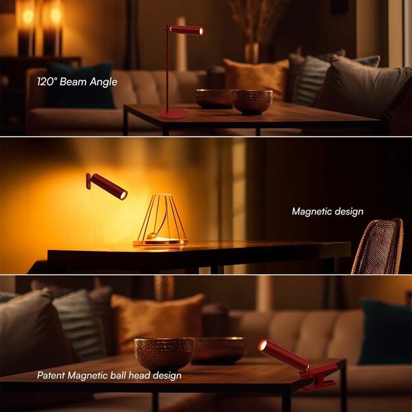 Červená LED stolová nabíjacia magnetická lampa 3v1 3W – LED lampičky a baterky > Stolové LED lampičky