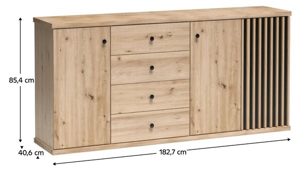 KONDELA Komoda, dub artisan/čierna, KOLI C-20