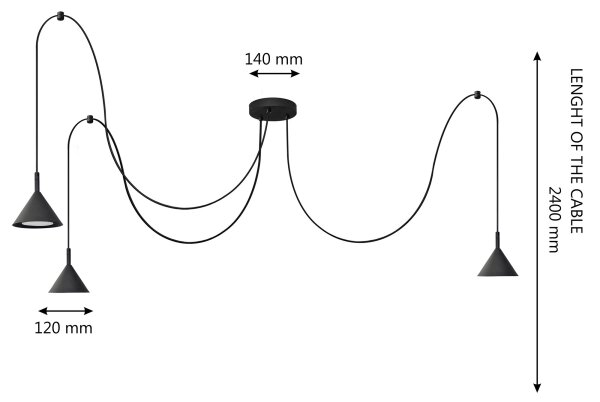 Luster na lanku ETNA LONG 3xGX53/10W/230V pavúk čierna