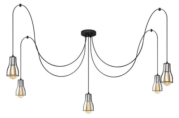 Luster na lanku TUBE 5xE27/15W/230V pavúk čierna/chróm