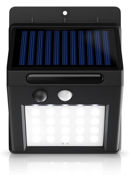 BEARWARE LED solárne svetlo, solárna lampa do exteriéru s detektorom pohybu a dobíjacou batériou 1200 mAh, IP54, vypínač, integrovaná LED, studená biela, nástenné svetlo, 20 SMD LED, dosah senzora až 5 m, 250 lumenov, 6500K
