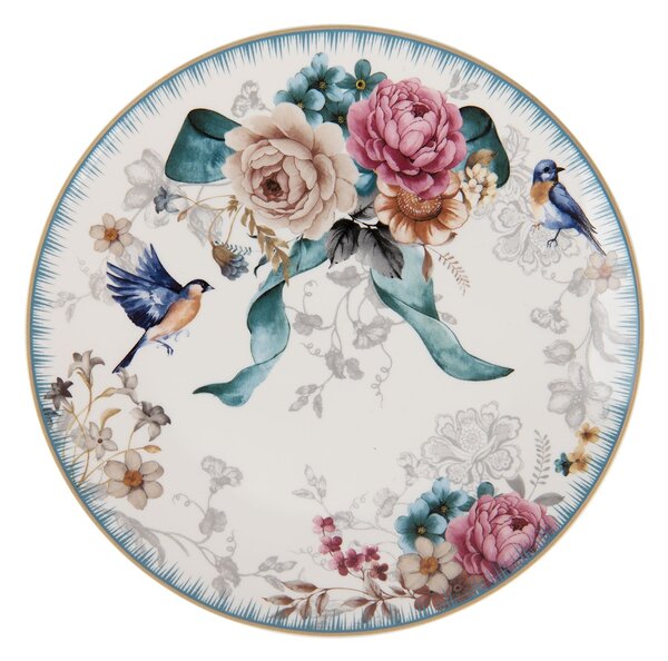 Dezertný tanierik s motívom kvetín a vtáčika Pivoine - Ø 20*2 cm