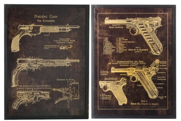2 kovové obrazy pištole black Pistols - 60 * 3,5 * 80 cm