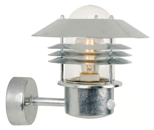 Nordlux - Vonkajšie nástenné svietidlo s pohybovým senzorom VEJERS 1xE27/60W/230V IP54 strieborné