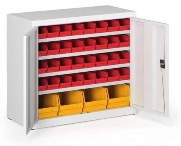 Skriňa s plastovými boxmi BASIC - 800 x 400 x 920 mm, 32x A, 4x C, sivá/sivé dvere