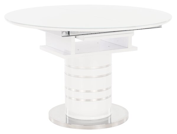 KONDELA Jedálenský stôl rozkladací, biela vysoký lesk HG, priemer 120x75 cm, ZAMON