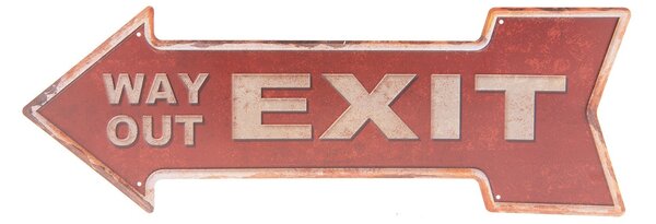 Clayre & Eef Červená plechová ceduľa Exit - 46 * 15 cm