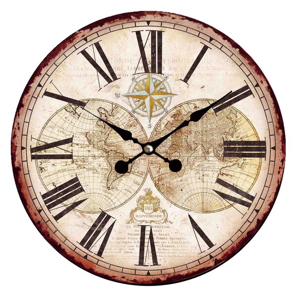 Vintage nástenné hodiny s rímskymi číslicami The World - Ø 34 * 1 cm / 1 * AA