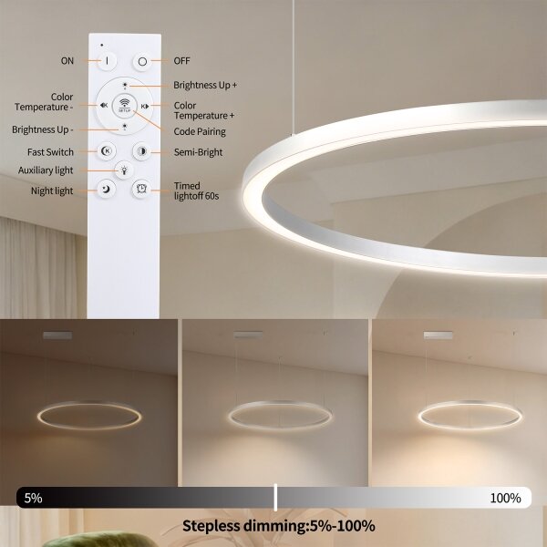 Brilagi-LED Stmievateľný luster na lankách PORTOFINO LED/60W/230V pr. 80 cm strieborný + diaľkové ovládanie