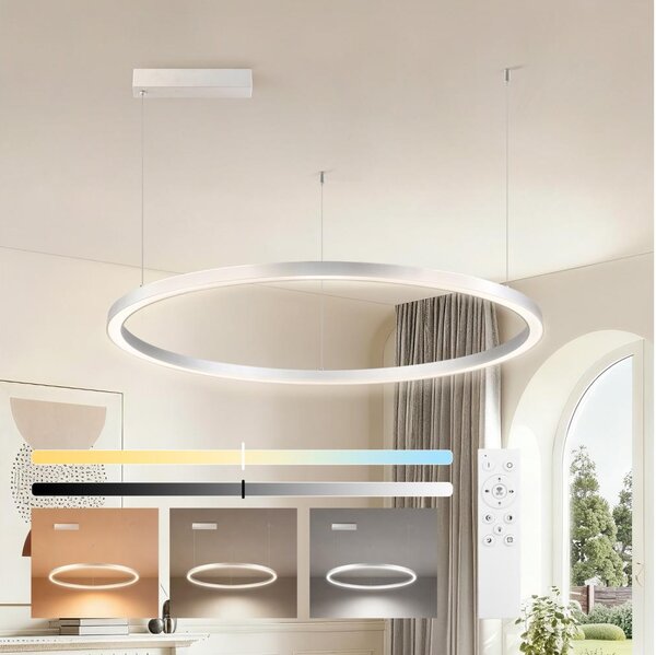 Brilagi-LED Stmievateľný luster na lankách PORTOFINO LED/60W/230V pr. 80 cm strieborný + diaľkové ovládanie