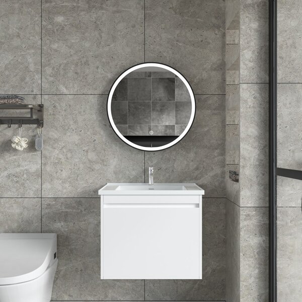 Erga Olivia, okrúhle LED zrkadlo 60cm, čierny kovový rám, 1380 lm, 6500K, predné osvetlenie, ERG-V01-202-6060-BK