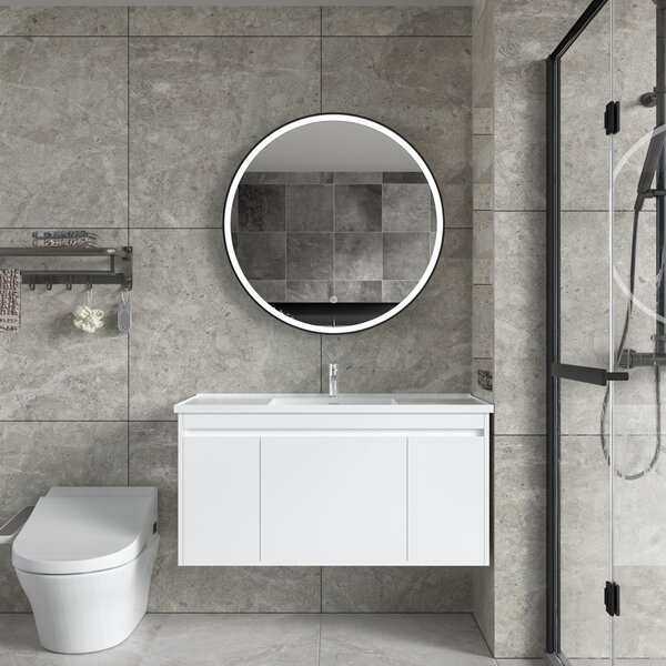 Erga Olivia, okrúhle LED zrkadlo 80cm, čierny kovový rám, 1840 lm, 6500K, predné osvetlenie, ERG-V01-202-8080-BK