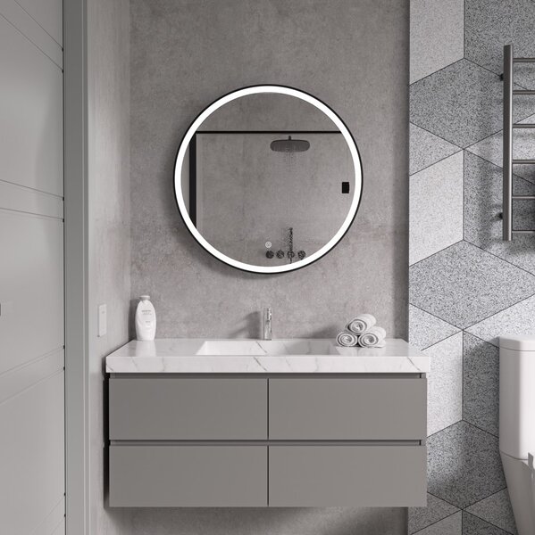 Erga Olivia, okrúhle LED zrkadlo 70cm, čierny kovový rám, 1610 lm, 6500K, predné osvetlenie, ERG-V01-202-7070-BK