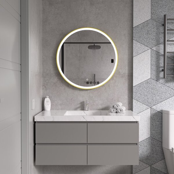 Erga Olivia, okrúhle LED zrkadlo 70cm, zlatý kovový rám, 1610 lm, 6500K, predné osvetlenie, ERG-V01-202-7070-GD