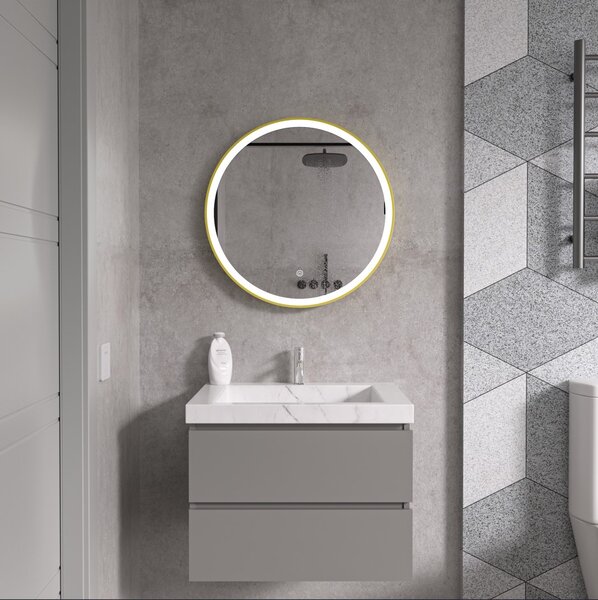 Erga Olivia, okrúhle LED zrkadlo 60cm, zlatý kovový rám, 1380 lm, 6500K, predné osvetlenie, ERG-V01-202-6060-GD
