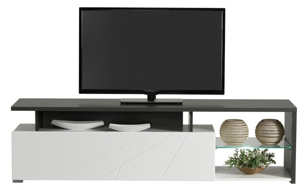 Televízny stolík s osvetlením Alaric - biela/dub čierny