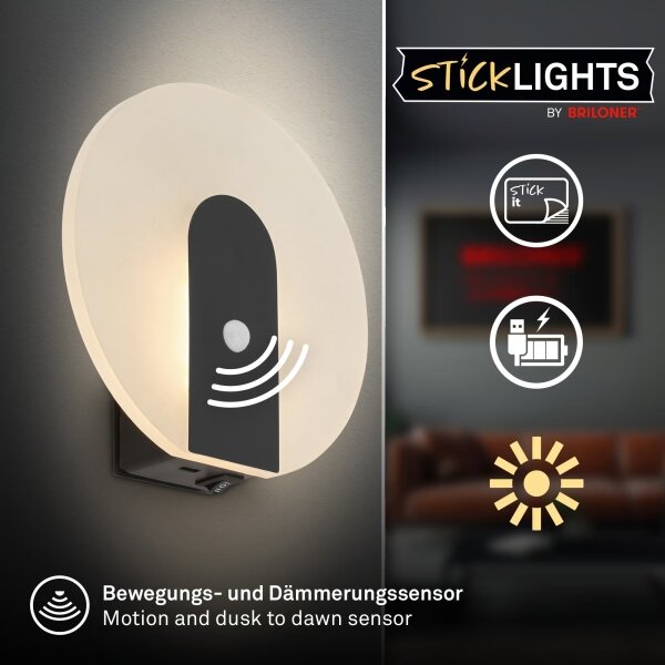 Briloner 3889015 - LED nabíjacie nástenné svietidlo so senzorom TARO LED/2,5W/5V 1800 mAh čierne