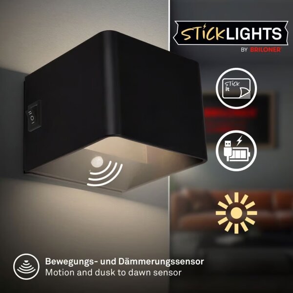 Briloner 3879015 - LED nabíjateľné nástenné svietidlo so senzorom BORRA LED/1,5W/5V 3600 mAh čierne