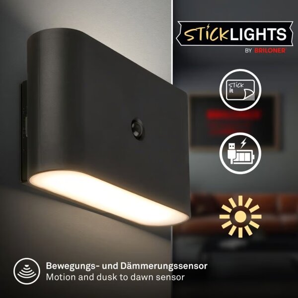 Briloner 3878015 - LED nabíjateľné nástenné svietidlo so senzorom CHAT LED/3W/5V 2000 mAh čierna