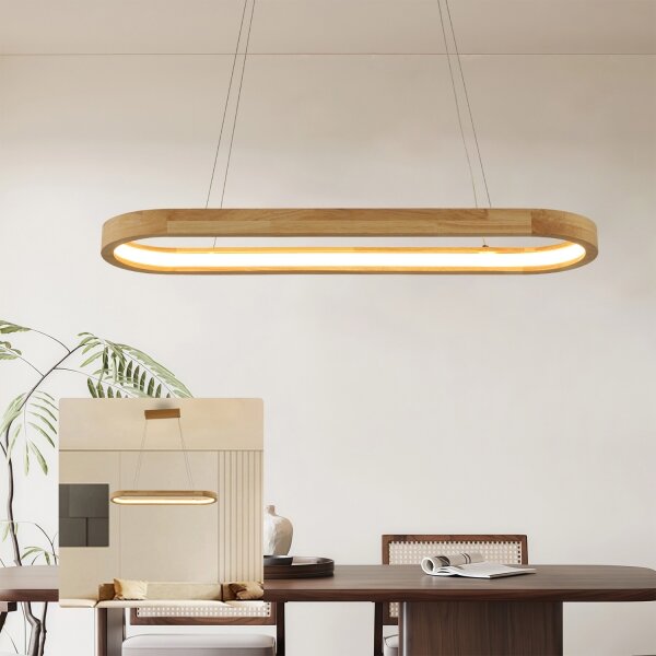 Brilagi - Drevený LED luster UMEA WOOD na lanku, 30W, 230V, 70x20 cm