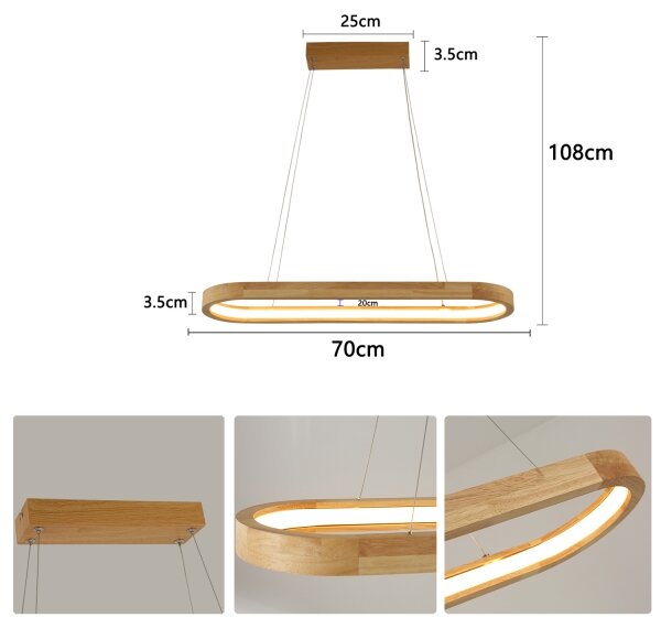 Brilagi - Drevený LED luster UMEA WOOD na lanku, 30W, 230V, 70x20 cm