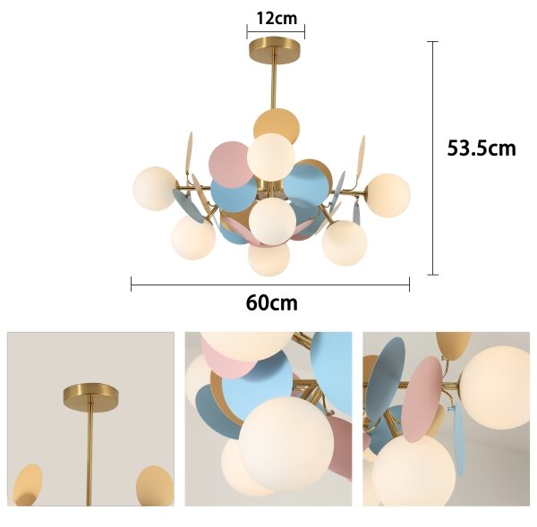 Brilagi - Luster na tyči BALMO 8xG9/9W/230V pr. 60 cm zlatá/modrá/ružová