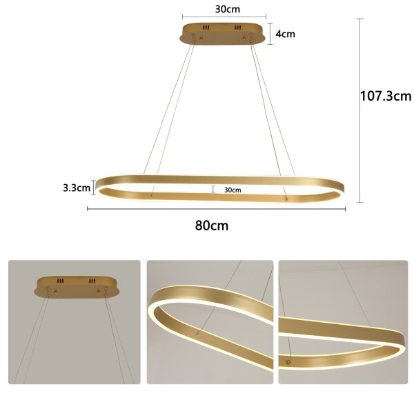 Brilagi - LED luster na lanku PONDIE LED/44W/230V 80x30 cm zlatý