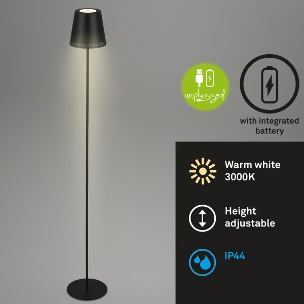 Briloner 1438015 - LED stmievateľná stojaca lampa KIKI 4,3W/5V IP44 2600 mAh čierna