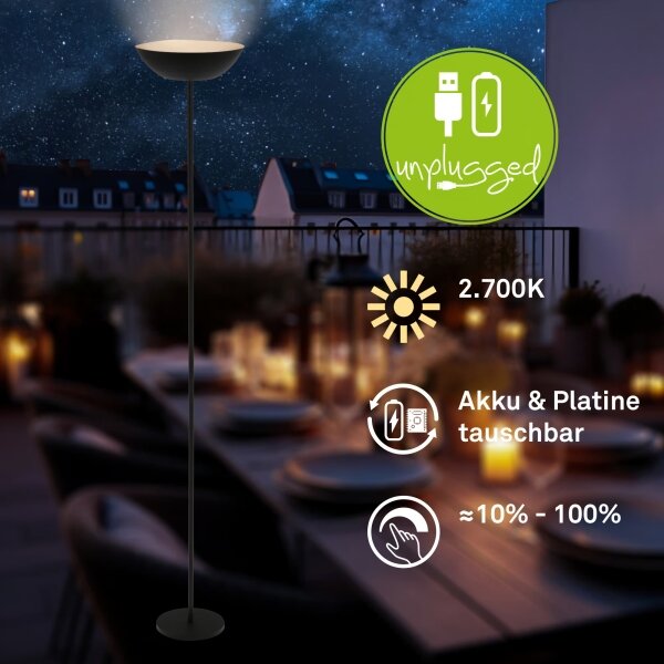 Briloner 1500015 - LED stmievateľná stojaca lampa ESTATE 8W/5V 4000 mAh čierna