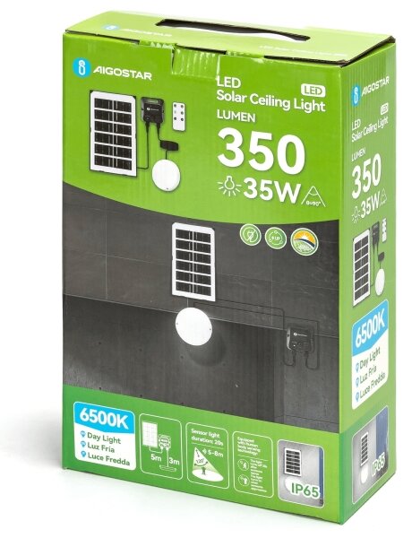 Aigostar - LED solárne stropné svietidlo so senzorom LED/3,7V 3000 mAh IP65 + diaľkové ovládanie