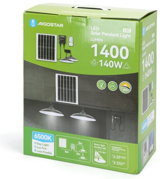 Aigostar - LED solárny luster 2xLED/70W/12V 12000 mAh 6500K pr. 23,5 cm + diaľkové ovládanie