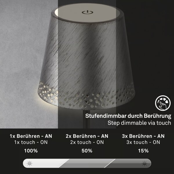 Brilo - KIKI nabíjateľná dotyková stolná LED lampa LED/2,6W/5V IP44 2600 mAh strieborná
