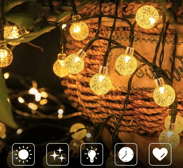 LED solárny dekoračný reťaz 30xLED/8 funkcií 500 mAh 6,5 m IP67 teplá biela