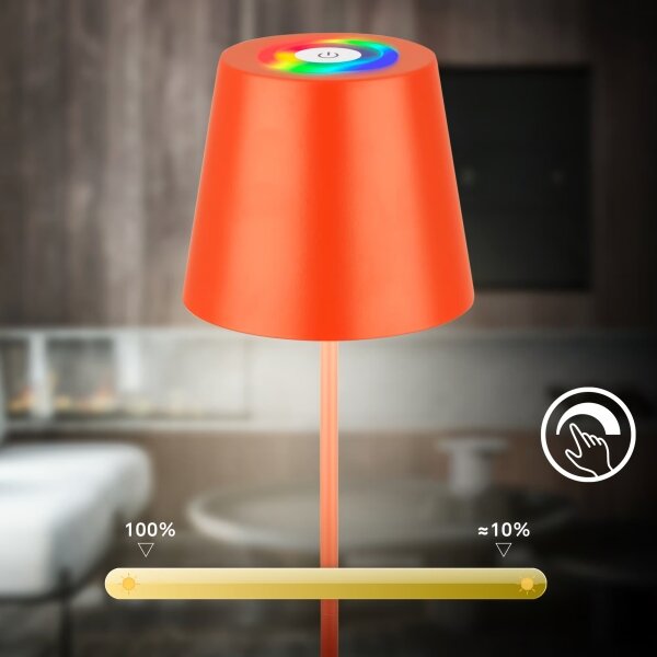 Briloner 7510012-LED RGB Stmievateľná stolná lampa CALIDA 2,5W/5V IP44 1200mAh oranžová