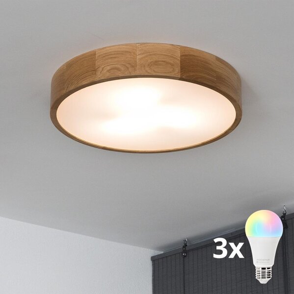 Brilagi - LED RGBW stmievateľné stropné svietidlo CARVALHO 3xE27/9W/230V Wi-Fi dub, priemer 47,5