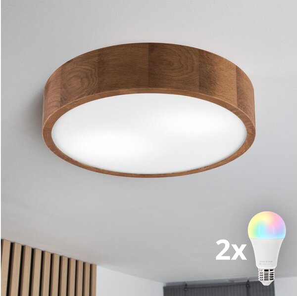 Brilagi - LED RGBW stmievateľné stropné svietidlo CARVALHO 2xE27/9W/230V Wi-Fi dub pr. 37,5