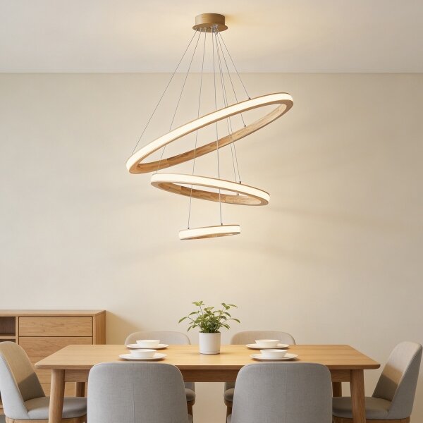 Brilagi - LED závesný drevený luster UMEA WOOD na lane LED/45W/230V, priemer 60 cm