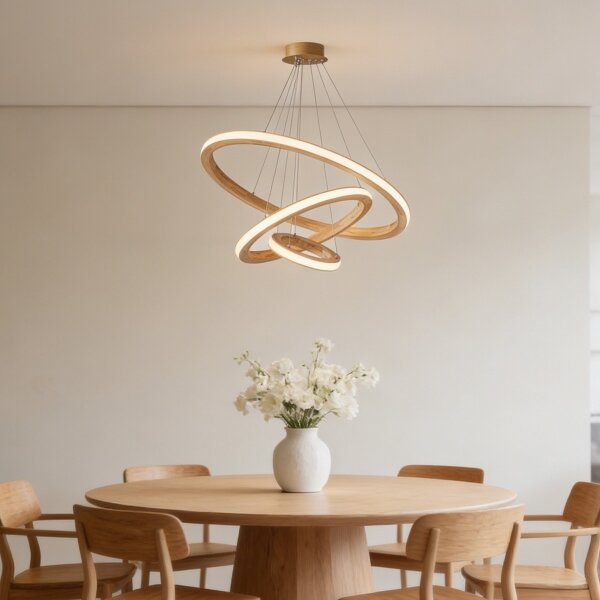 Brilagi - LED závesný drevený luster UMEA WOOD na lane LED/45W/230V, priemer 60 cm